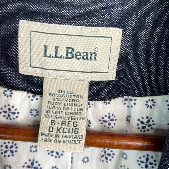 L.L. BEAN 3 Button Single Breasted Denim Blazer Blue Dark Wash Lined 6 Regular - Picture 9 of 12